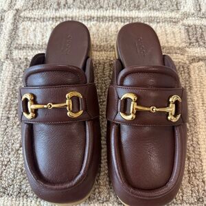 Gucci Dark Brown Leather Horsebit Slip-On Mules